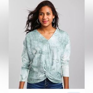 DAYTRIP women’s long sleeve tye dye pull over, green turquoise | L